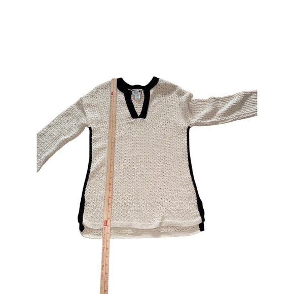 C&C California Sweater Womens XS Ivory Open-Knit V-Neck Contrast Trim boho beach - Picture 6 of 7